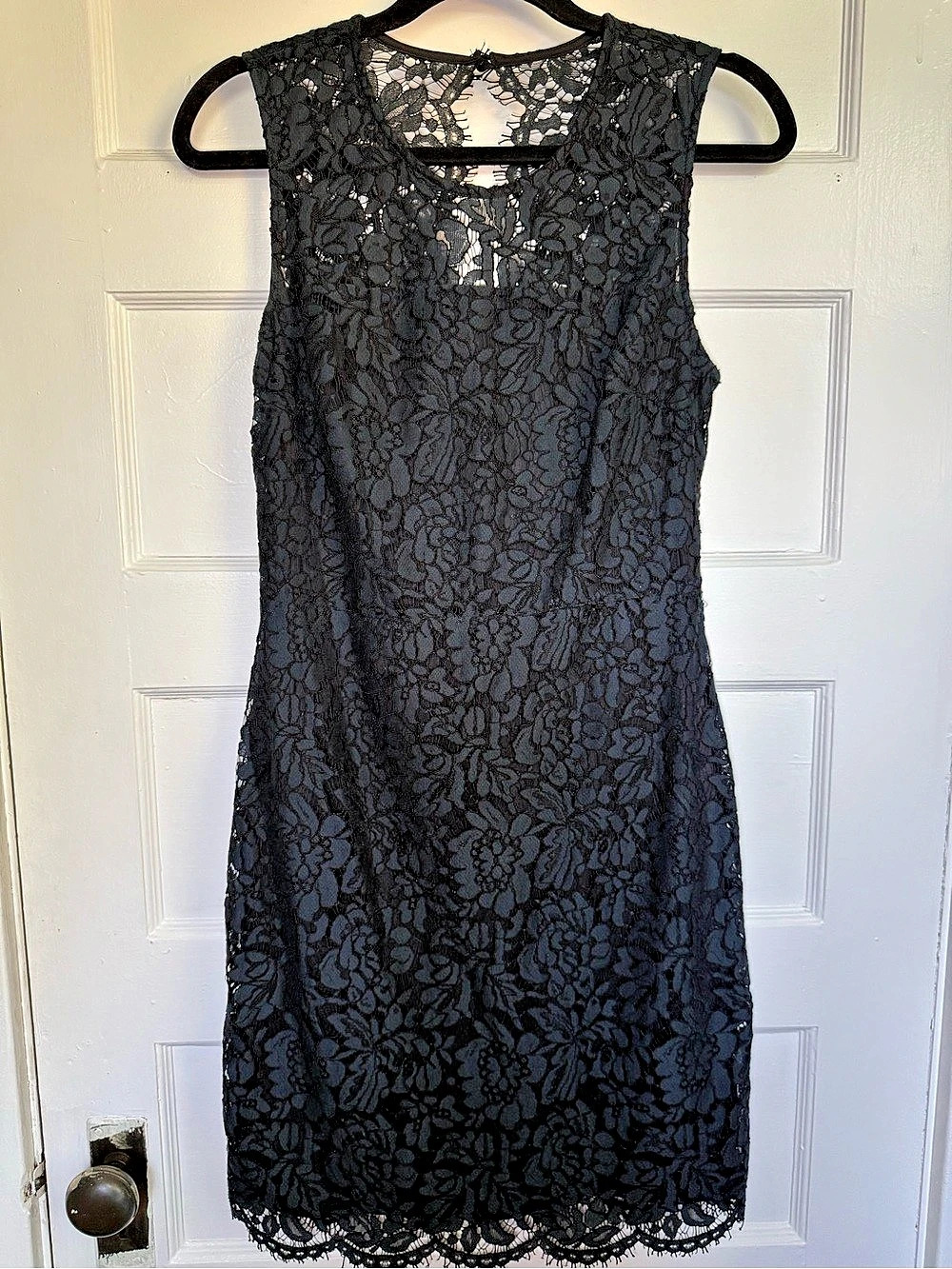 Banana Republic Floral Lace Back Cutout Mini Sheath Dress Navy Timeless Size 2